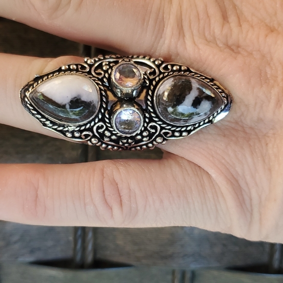 New Amazing Zebra Jasper and White Topaz 925 Silver Statement Ring. - Picture 11 of 16